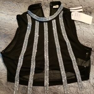 Mesh and sequin crop top